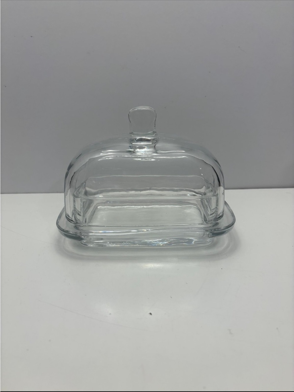 Large rectangular clear glass butter dish